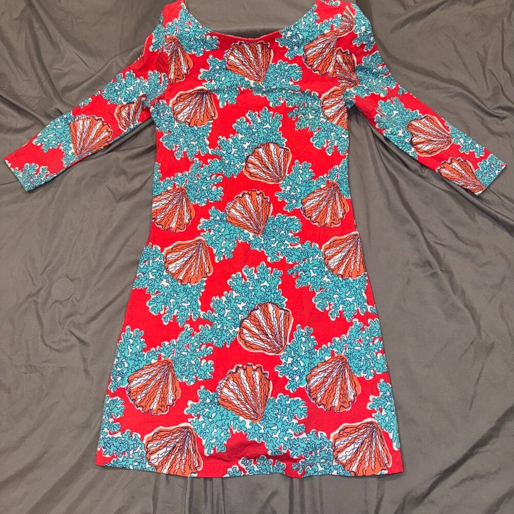 Lilly Pulitzer Topanga Tunic Dress Coralina Seashell Coral Print 3/4 Sleeve - Picture 2 of 4
